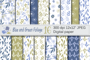 Blue & Green Pastel Foliage Digital Paper