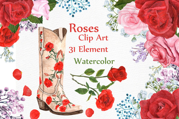 Elevating Creative Projects with Hand-Painted Watercolor Roses Clipart